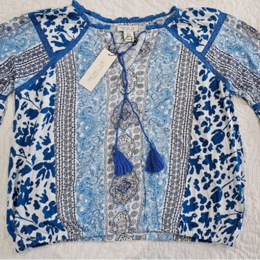 Rachel Zoe Blue Crop Blouse with Relaxed Fit